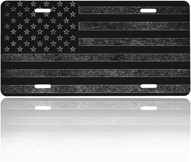 GACCAP Front License Plate Cover Car Decor Accessory Aluminum Metal Rust-Proof US Car Plate Novelty Vanity Tag Cover with 4 Holes for Men Women 6 * 12 in - Black Grey American Flag - Image 1